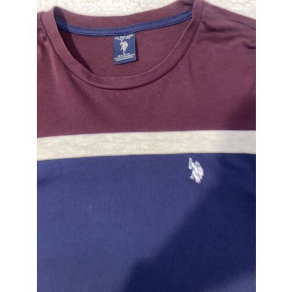 US Polo Association Maroon Navy Crewneck Men’s Sz L Stripe - Picture 2 of 5